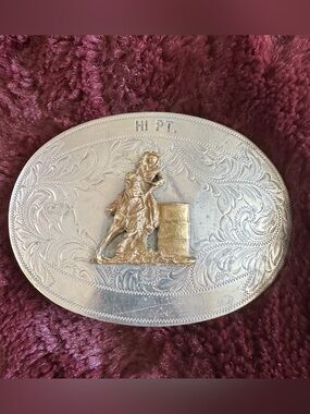 Montana Silversmiths Silver and Gold Barrel Racer Rodeo Belt Buckle